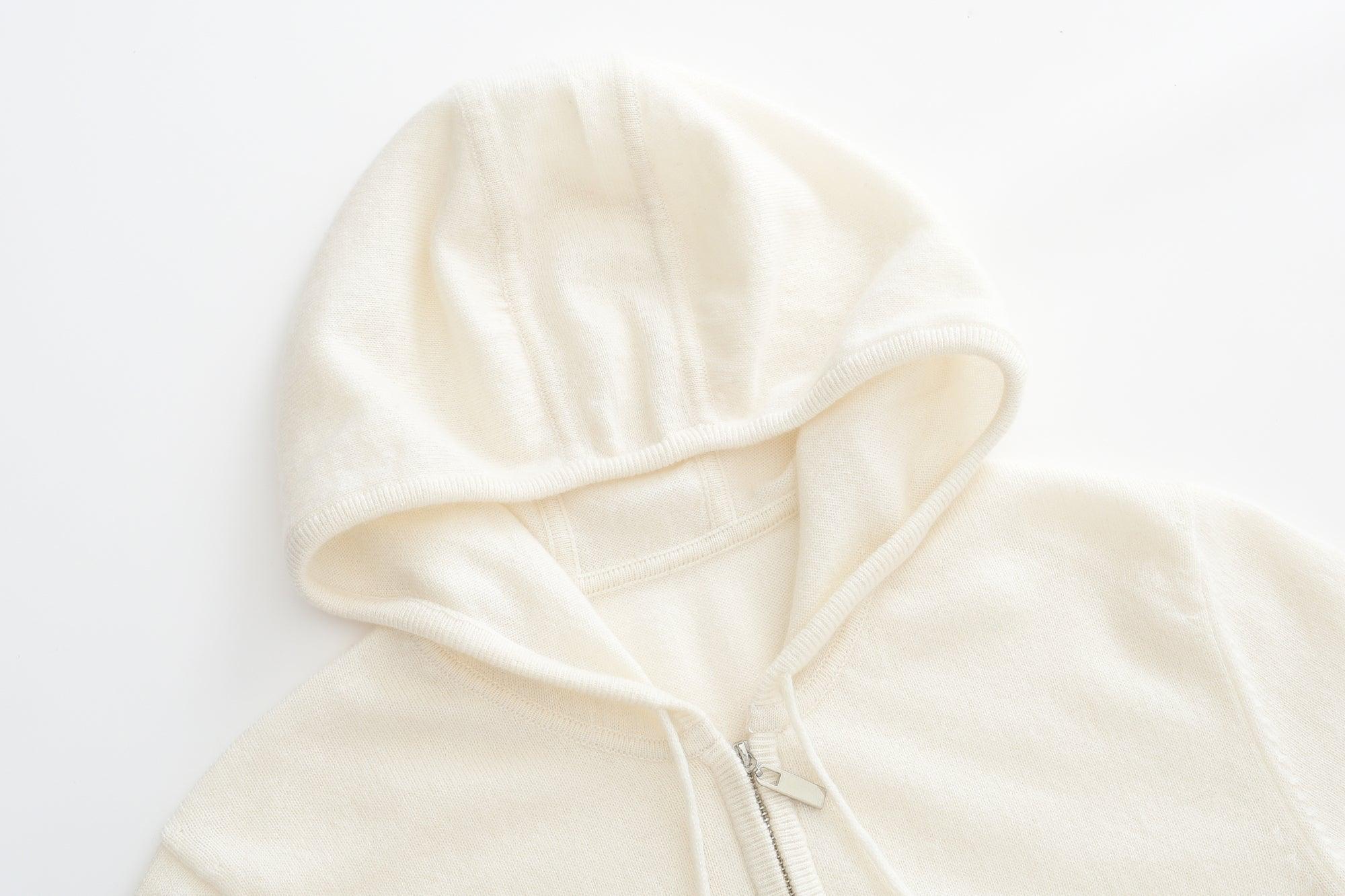 High quality Best selling of pure cashmere knitted white Hoodie, Women's Soft zipper cardigan Sweater - Lamycashmere