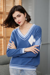 High quality England style of V neck droped pullover pure cashmere knitted sweater for lady's - Lamycashmere