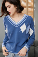 High quality England style of V neck droped pullover pure cashmere knitted sweater for lady's - Lamycashmere