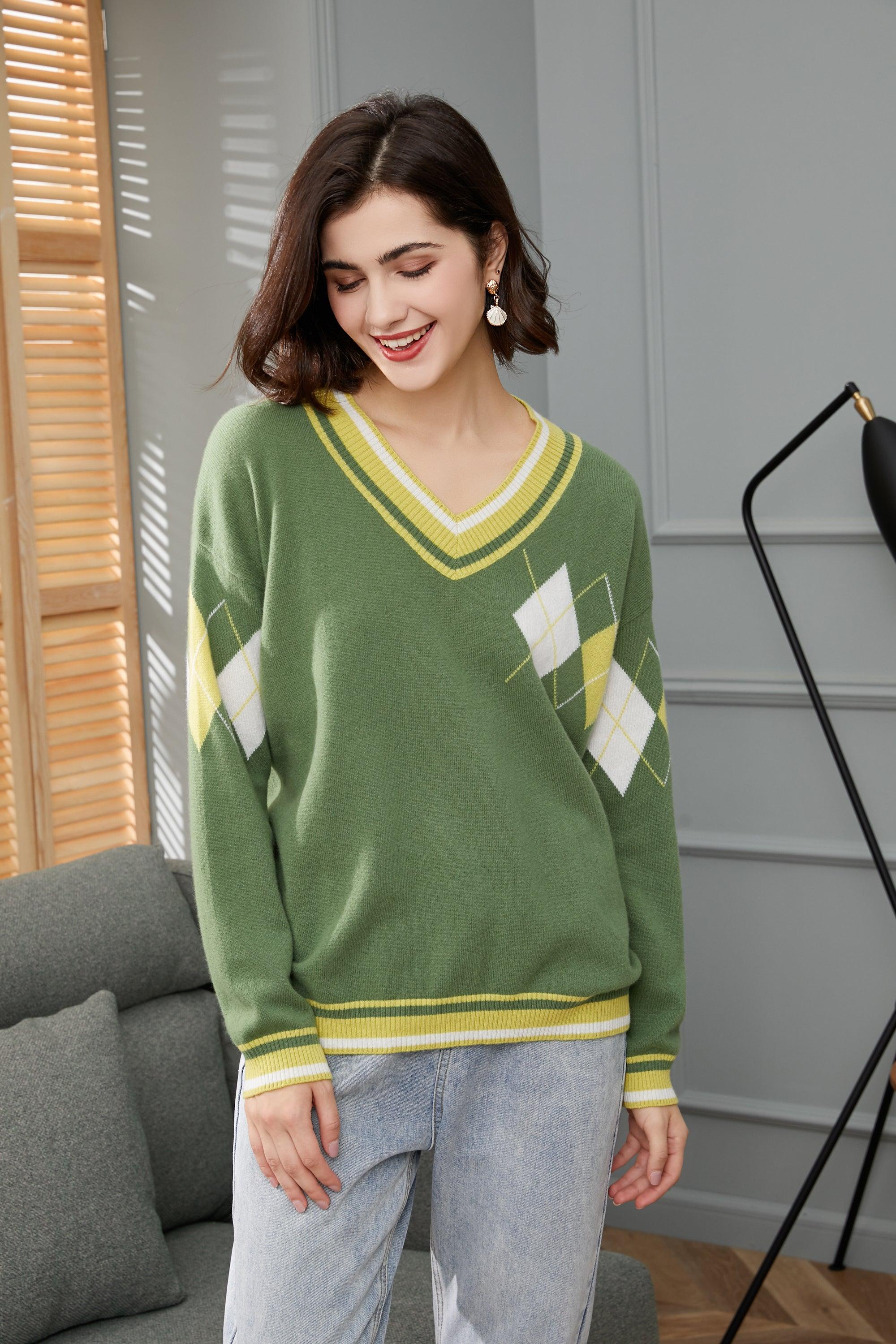 High quality England style of V neck droped pullover pure cashmere knitted sweater for lady's - Lamycashmere