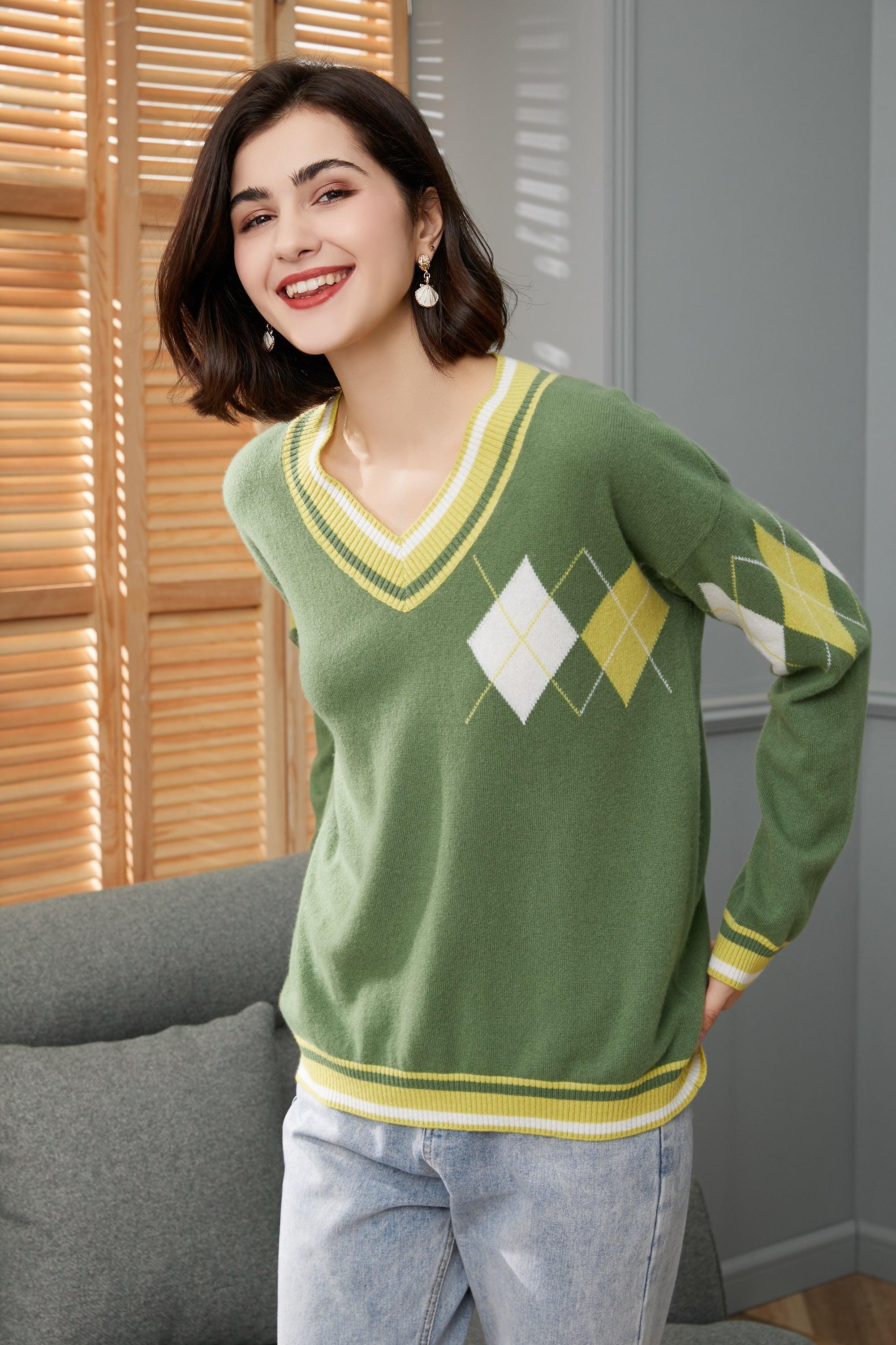 High quality England style of V neck droped pullover pure cashmere knitted sweater for lady's - Lamycashmere