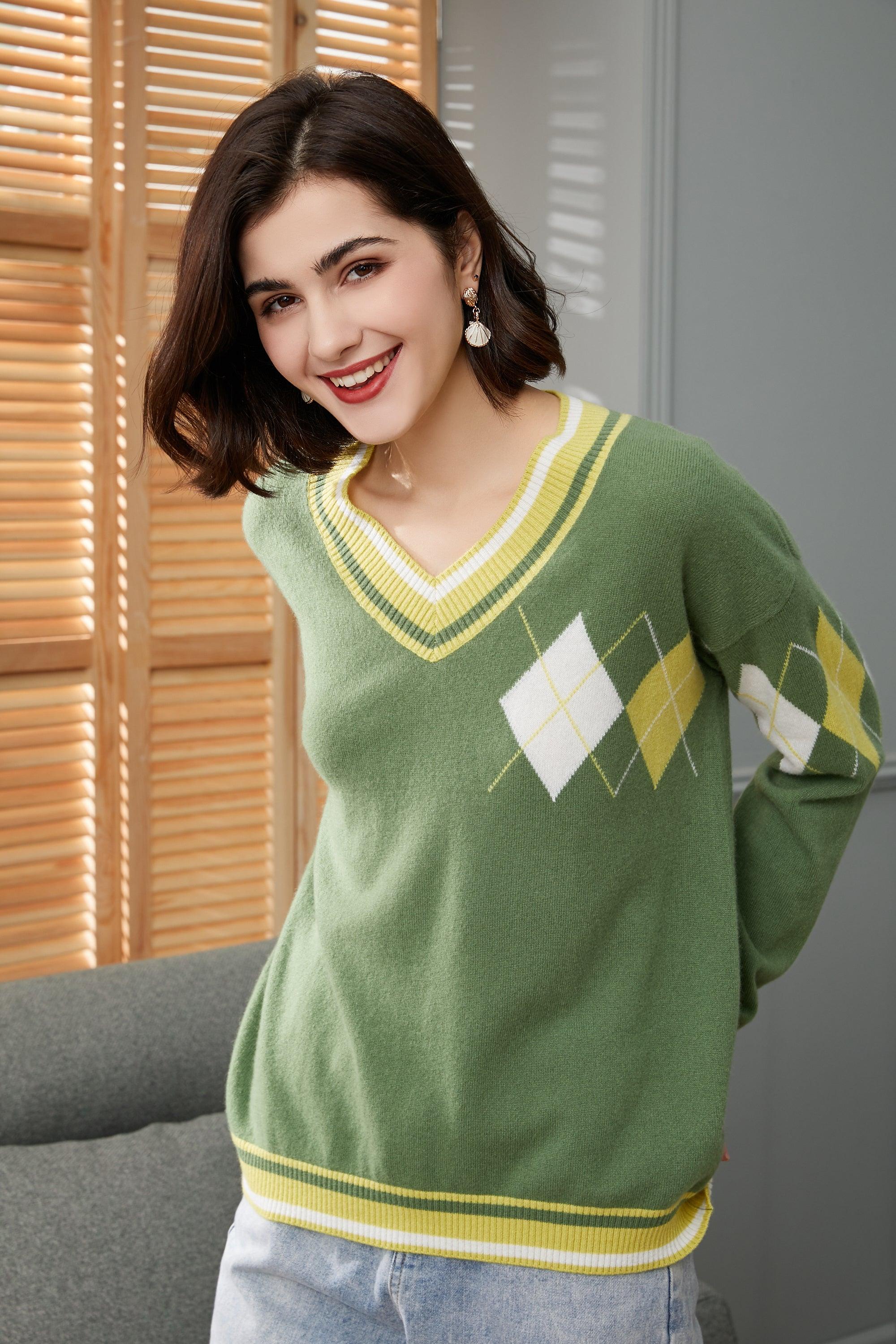 High quality England style of V neck droped pullover pure cashmere knitted sweater for lady's - Lamycashmere