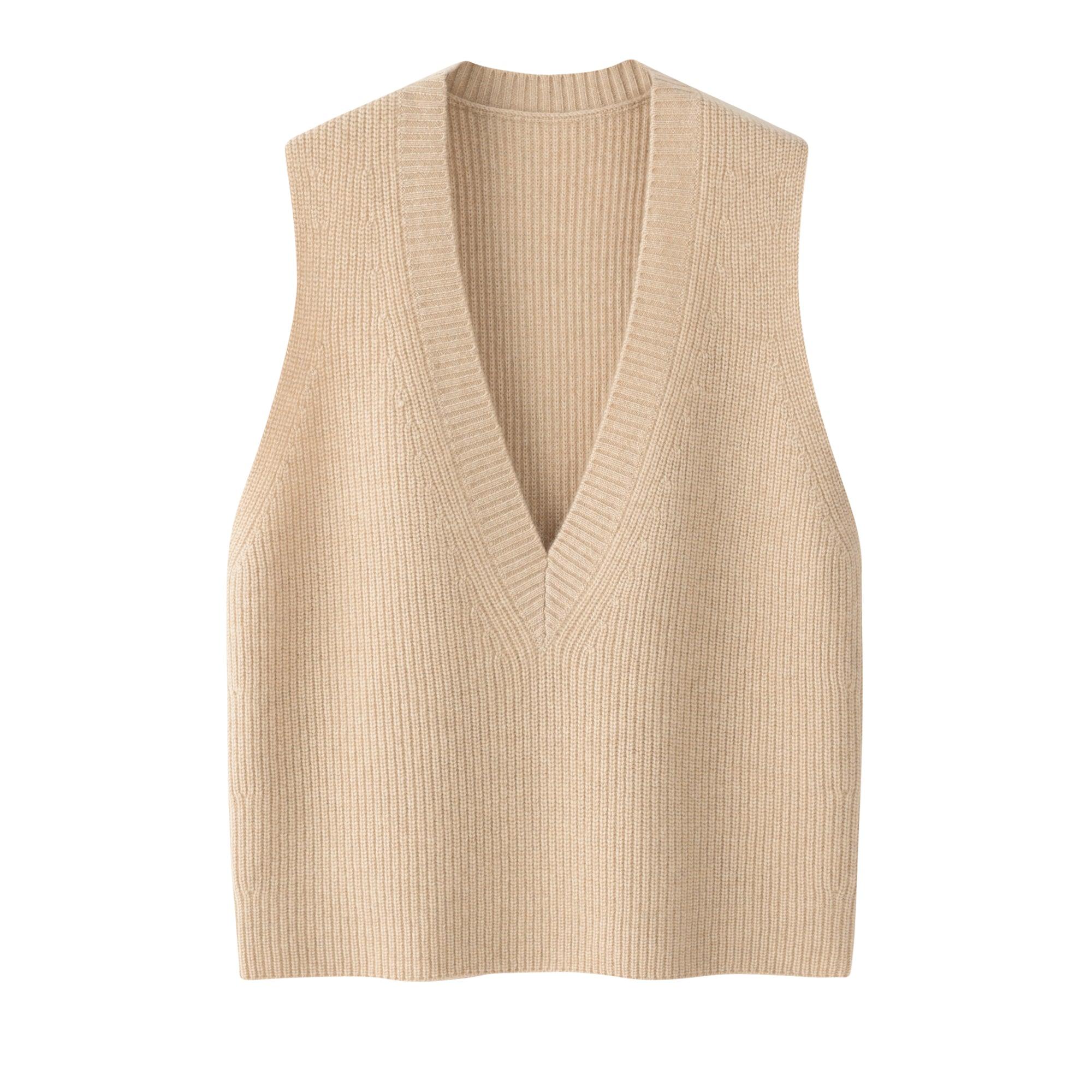 High quality factory price of Basic and school style pure cashmere knitted V neck tank - Lamycashmere