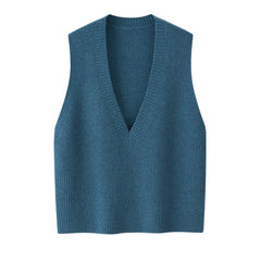 High quality factory price of Basic and school style pure cashmere knitted V neck tank - Lamycashmere