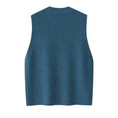 High quality factory price of Basic and school style pure cashmere knitted V neck tank - Lamycashmere