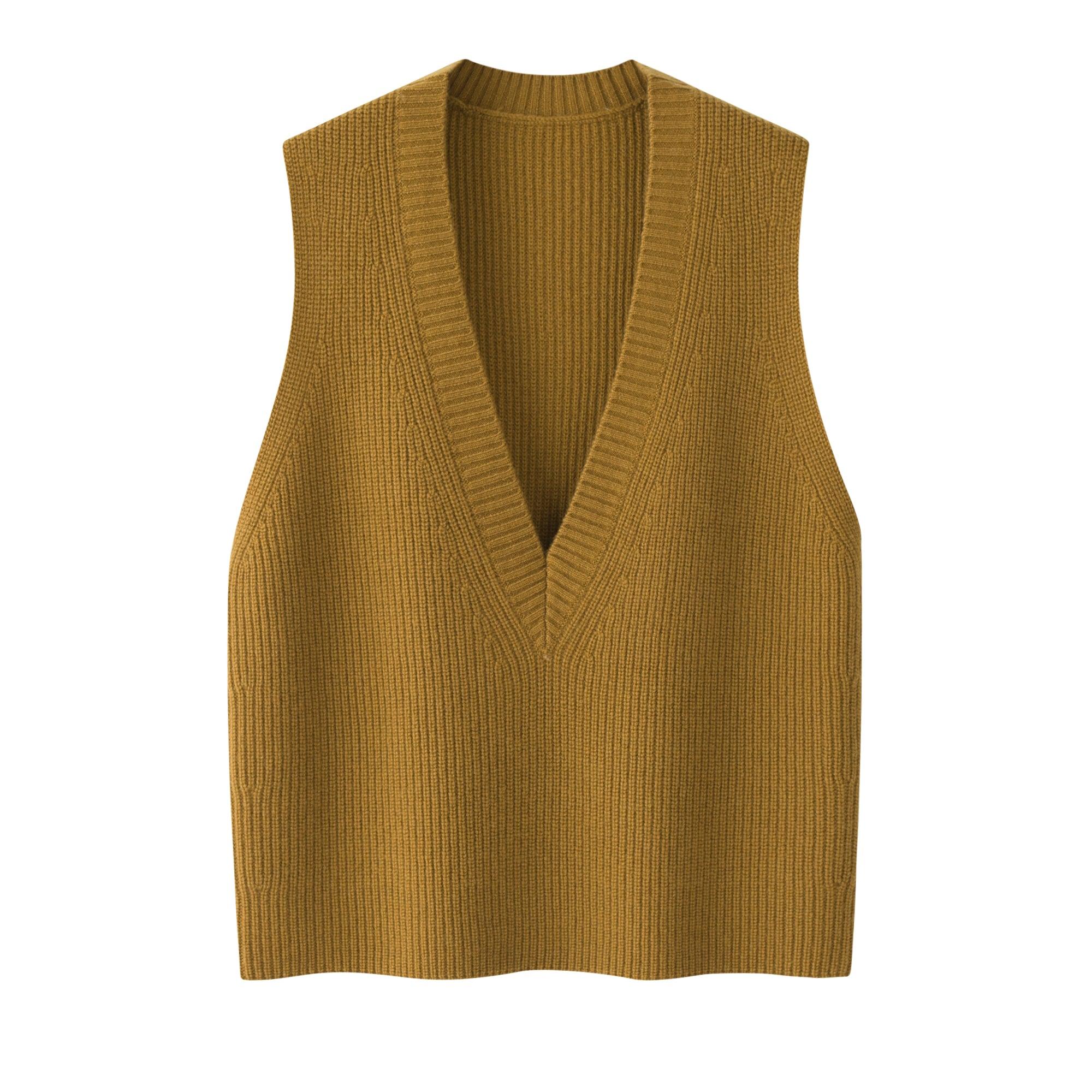 High quality factory price of Basic and school style pure cashmere knitted V neck tank - Lamycashmere