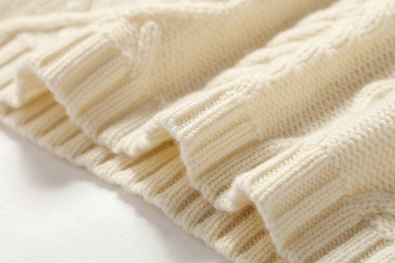 High quality women's cashmere round neck cable sweater - Lamycashmere