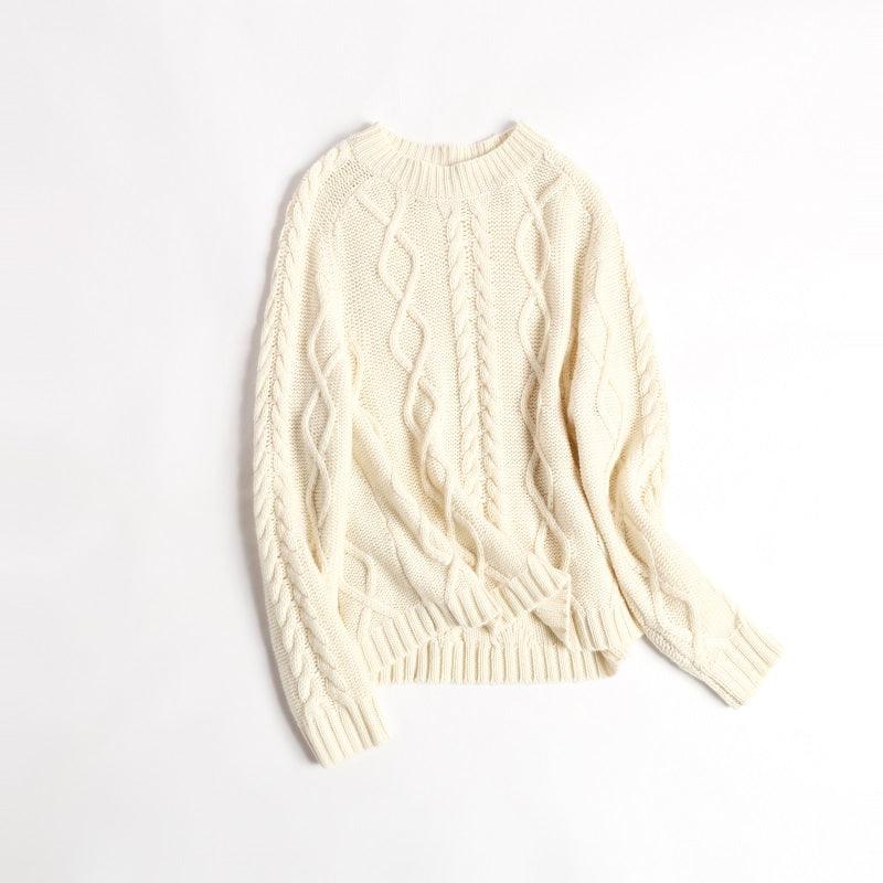 High quality women's cashmere round neck cable sweater - Lamycashmere