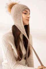 Hot popular cute cashmere cable knitted hat with nature fur - Lamycashmere