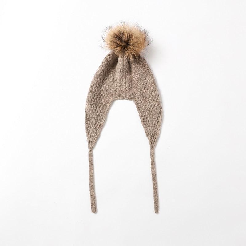 Hot popular cute cashmere cable knitted hat with nature fur - Lamycashmere