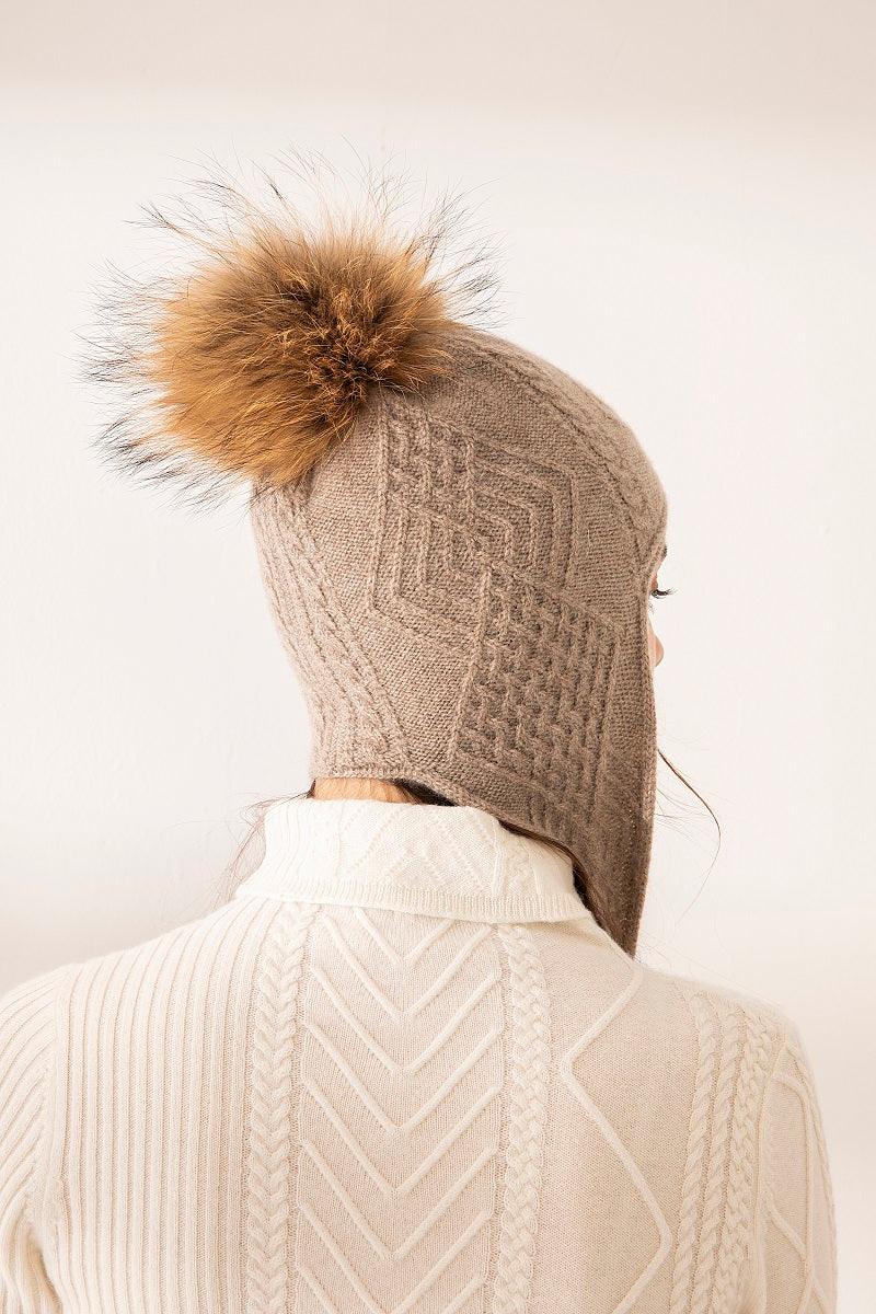 Hot popular cute cashmere cable knitted hat with nature fur - Lamycashmere