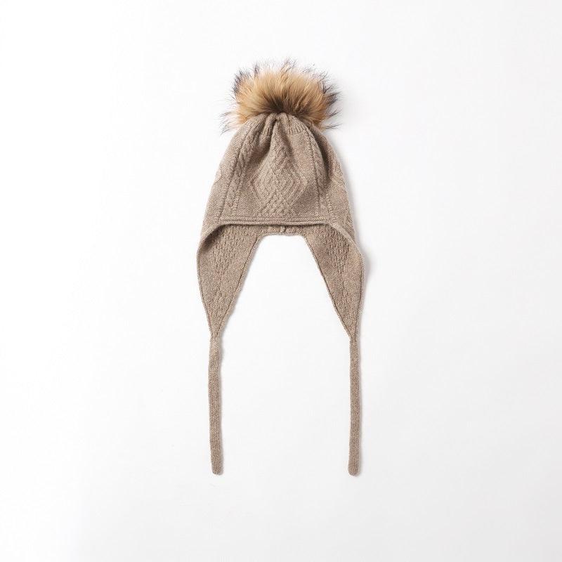 Hot popular cute cashmere cable knitted hat with nature fur - Lamycashmere