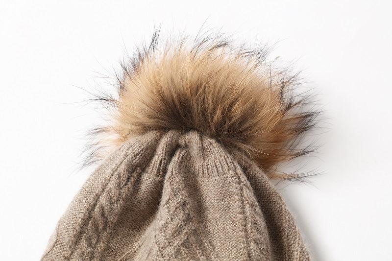 Hot popular cute cashmere cable knitted hat with nature fur - Lamycashmere