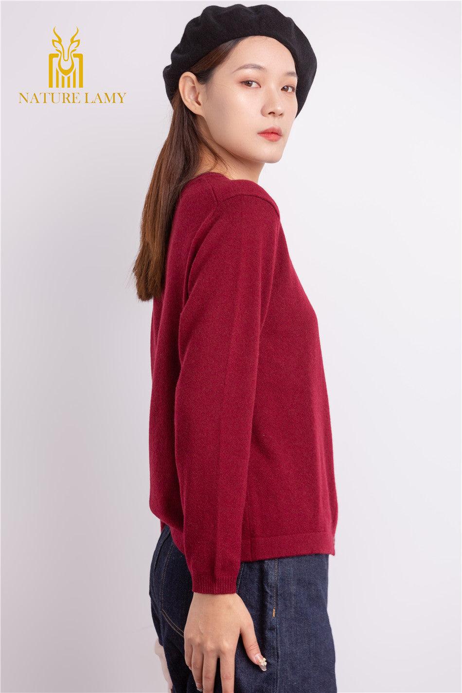 Inner Mongolia produced area pure cashmere round-neck christmas red cardigan for lady's - Lamycashmere