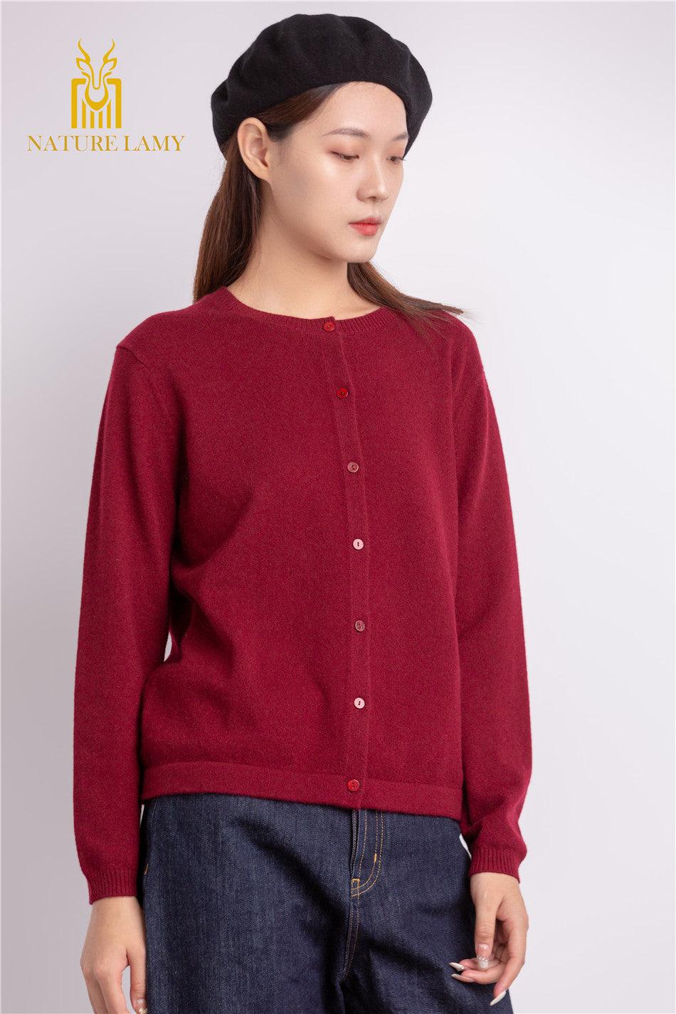 Inner Mongolia produced area pure cashmere round-neck christmas red cardigan for lady's - Lamycashmere