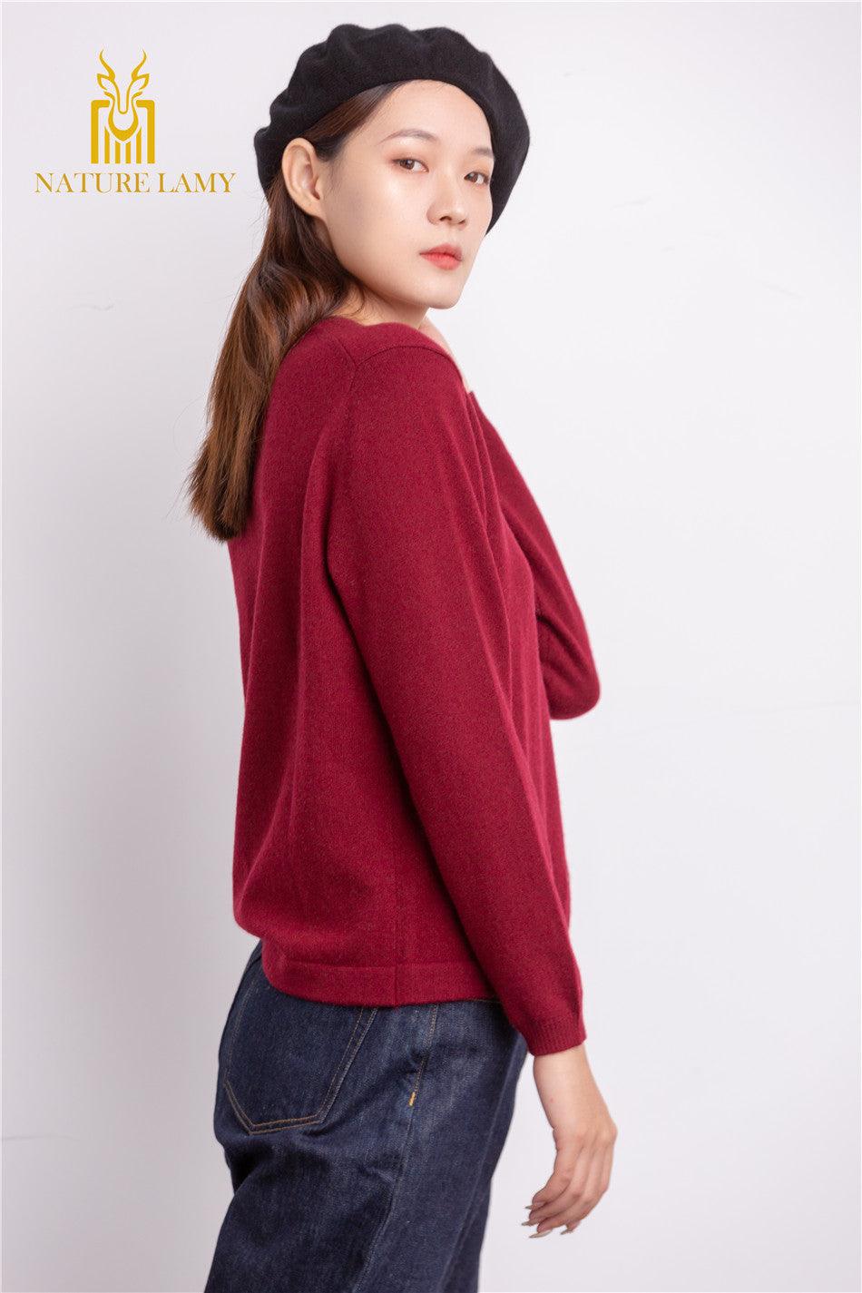 Inner Mongolia produced area pure cashmere round-neck christmas red cardigan for lady's - Lamycashmere