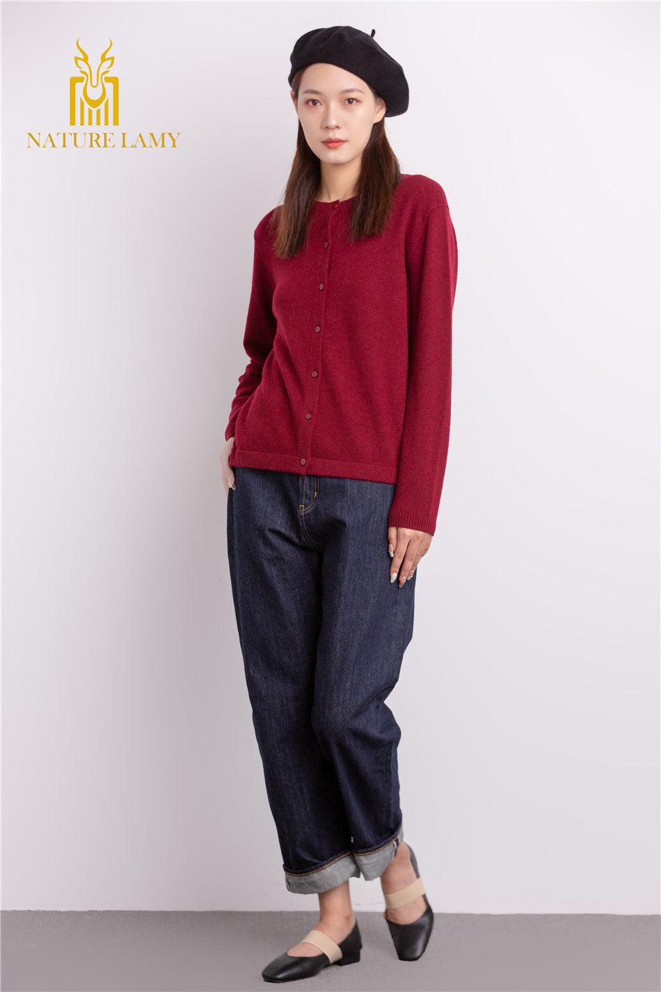 Inner Mongolia produced area pure cashmere round-neck christmas red cardigan for lady's - Lamycashmere