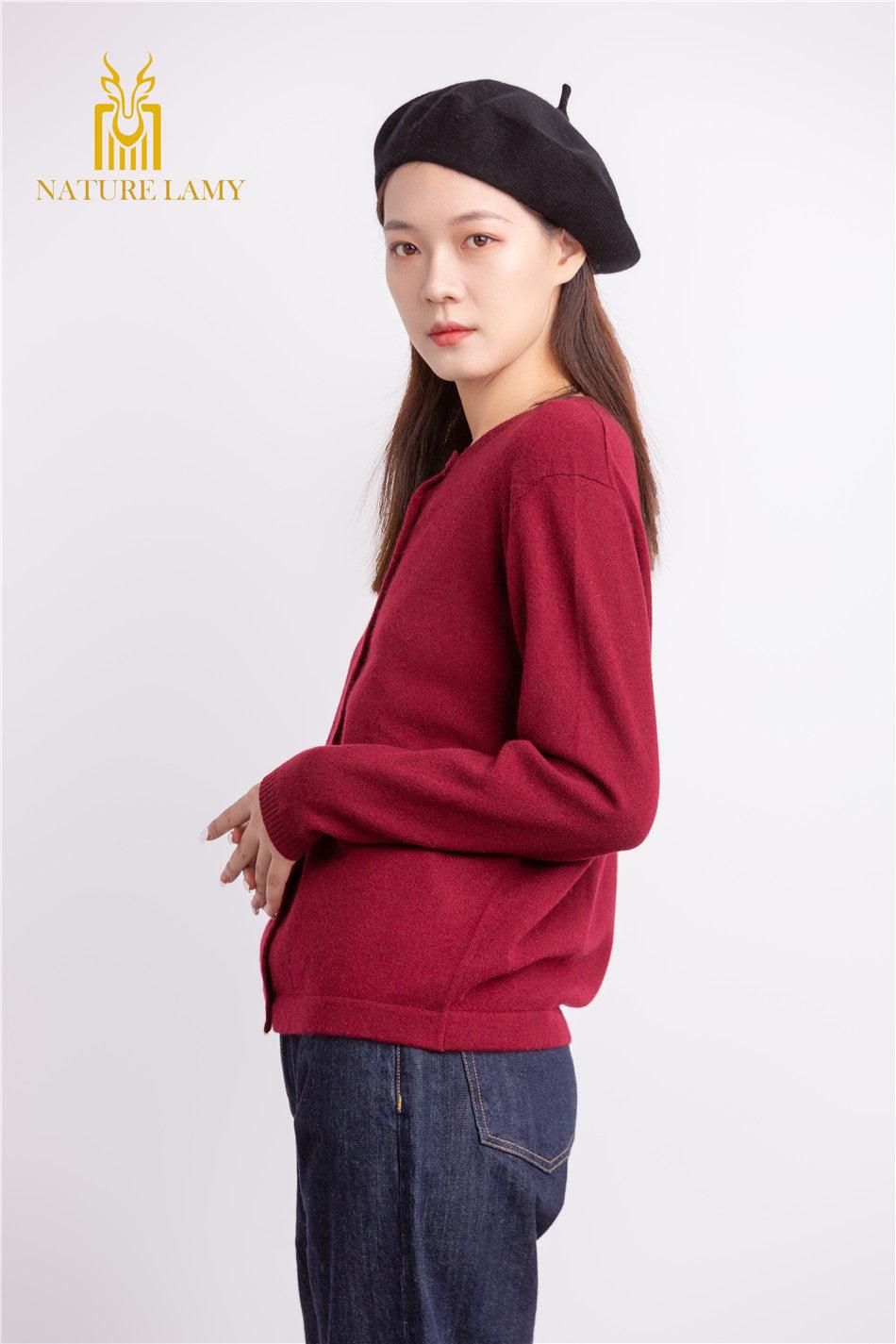 Inner Mongolia produced area pure cashmere round-neck christmas red cardigan for lady's - Lamycashmere