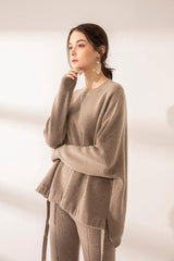 Loose style of cashmere round-neck sweater and pants set - Lamycashmere