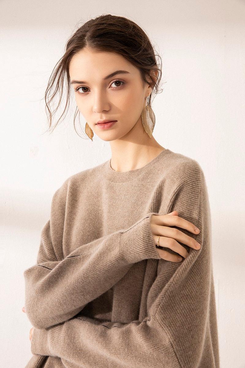 Loose style of cashmere round-neck sweater and pants set - Lamycashmere