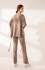 Loose style of cashmere round-neck sweater and pants set - Lamycashmere