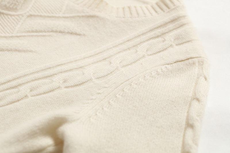 Nature white color pure cashmere knitted pants - Lamycashmere