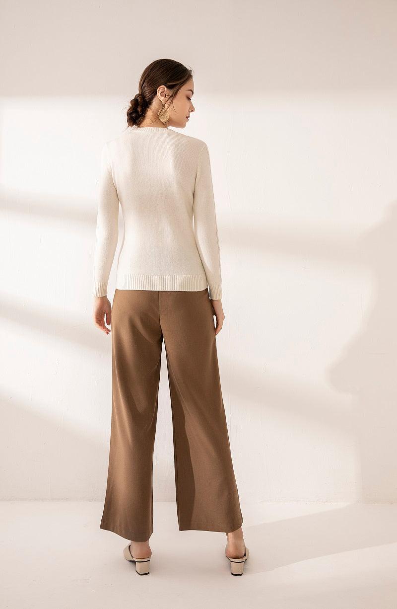 Nature white color pure cashmere knitted pants - Lamycashmere