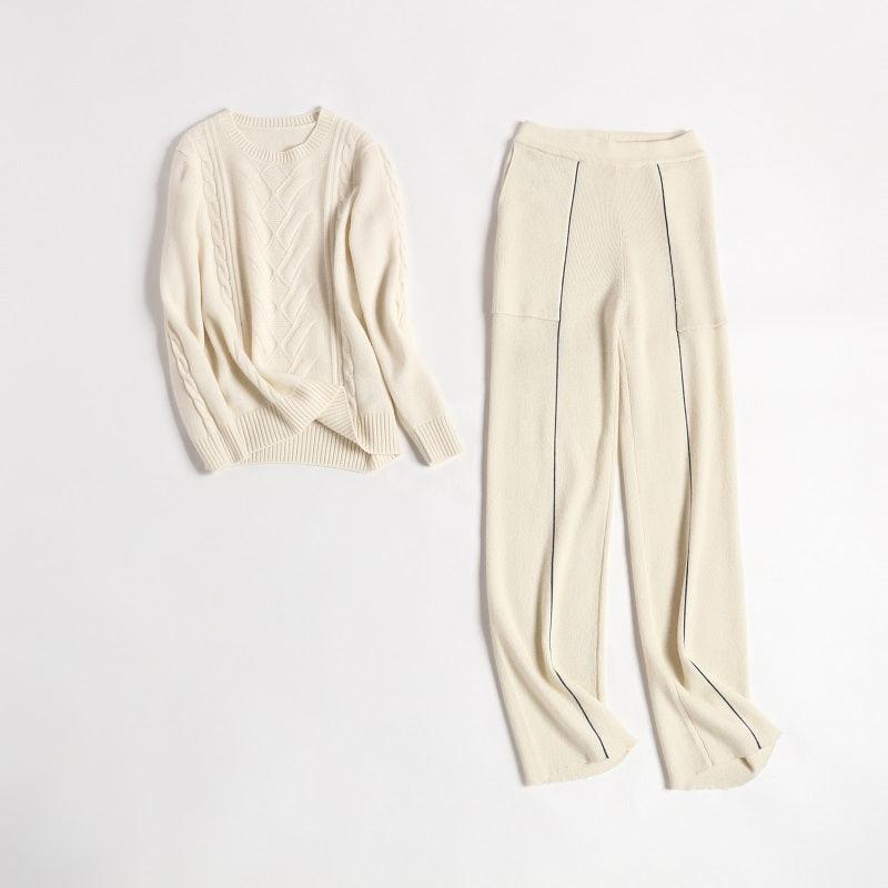 Nature white color pure cashmere knitted pants - Lamycashmere