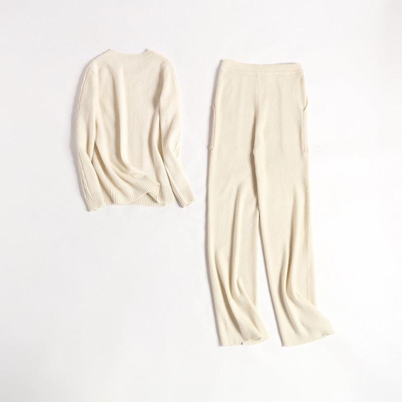 Nature white color pure cashmere knitted pants - Lamycashmere