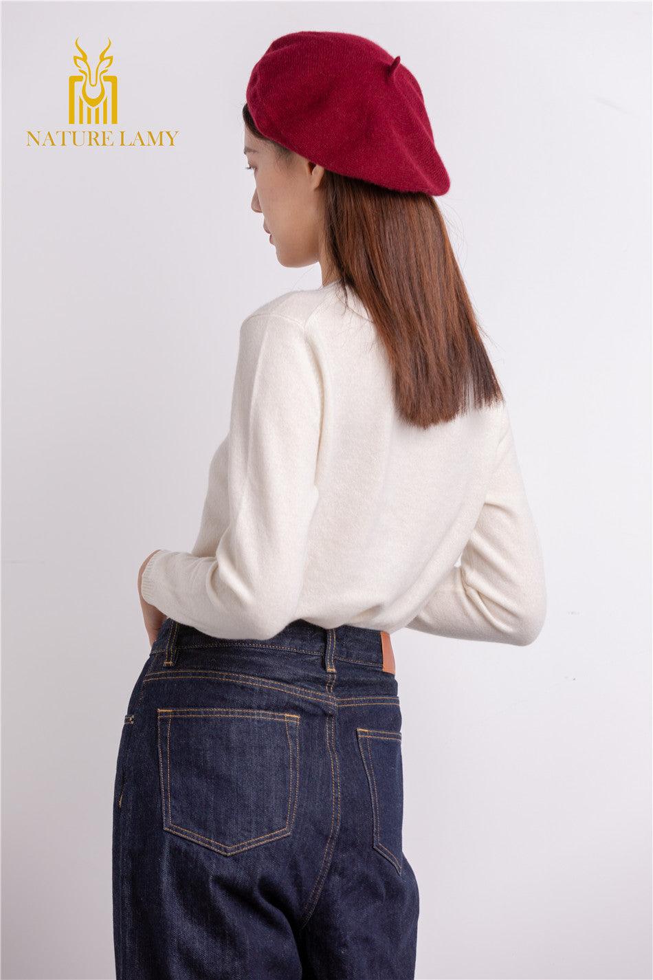 nature white color with good quality and supplier pure cashmere knitted women's cardigan - Lamycashmere