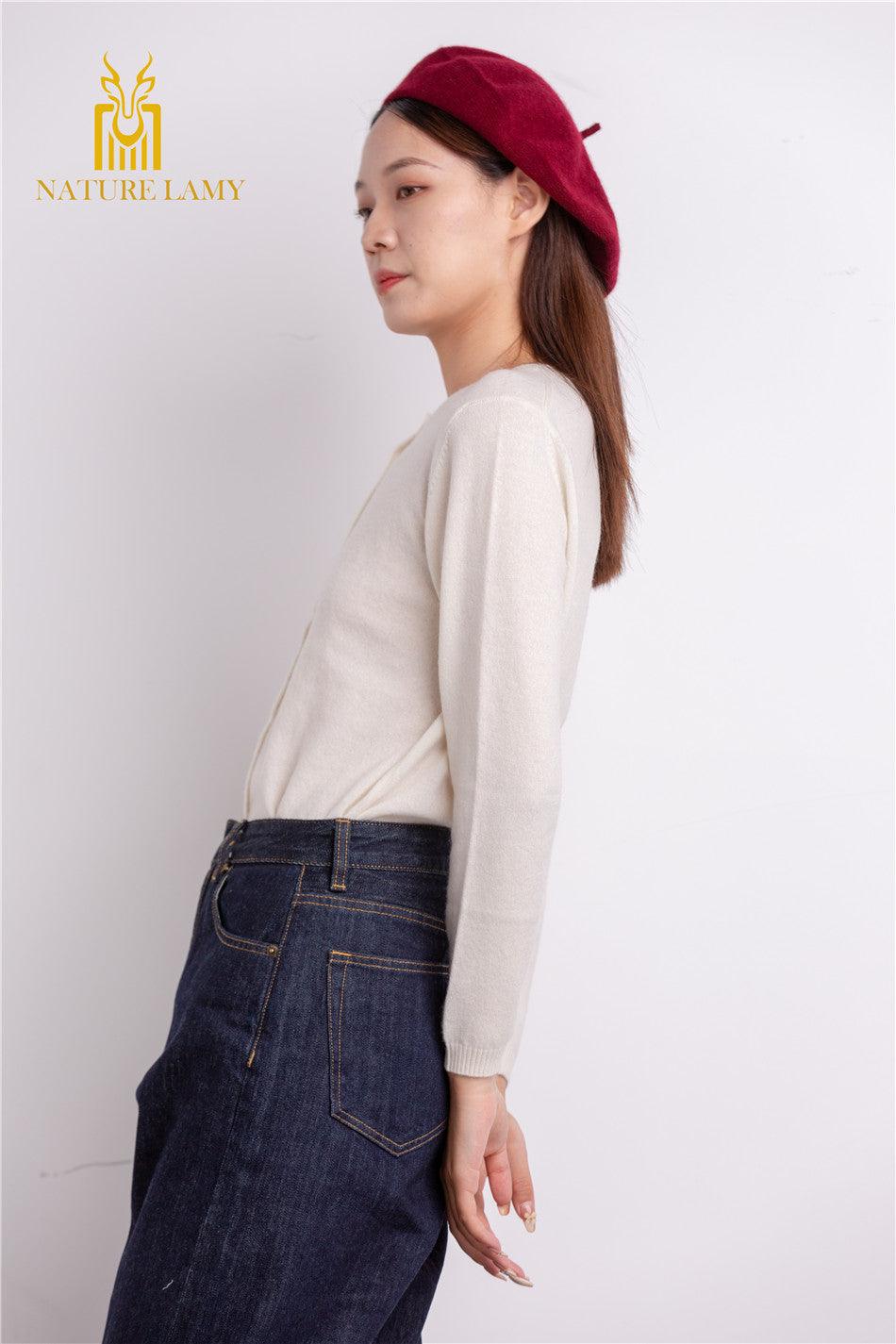nature white color with good quality and supplier pure cashmere knitted women's cardigan - Lamycashmere