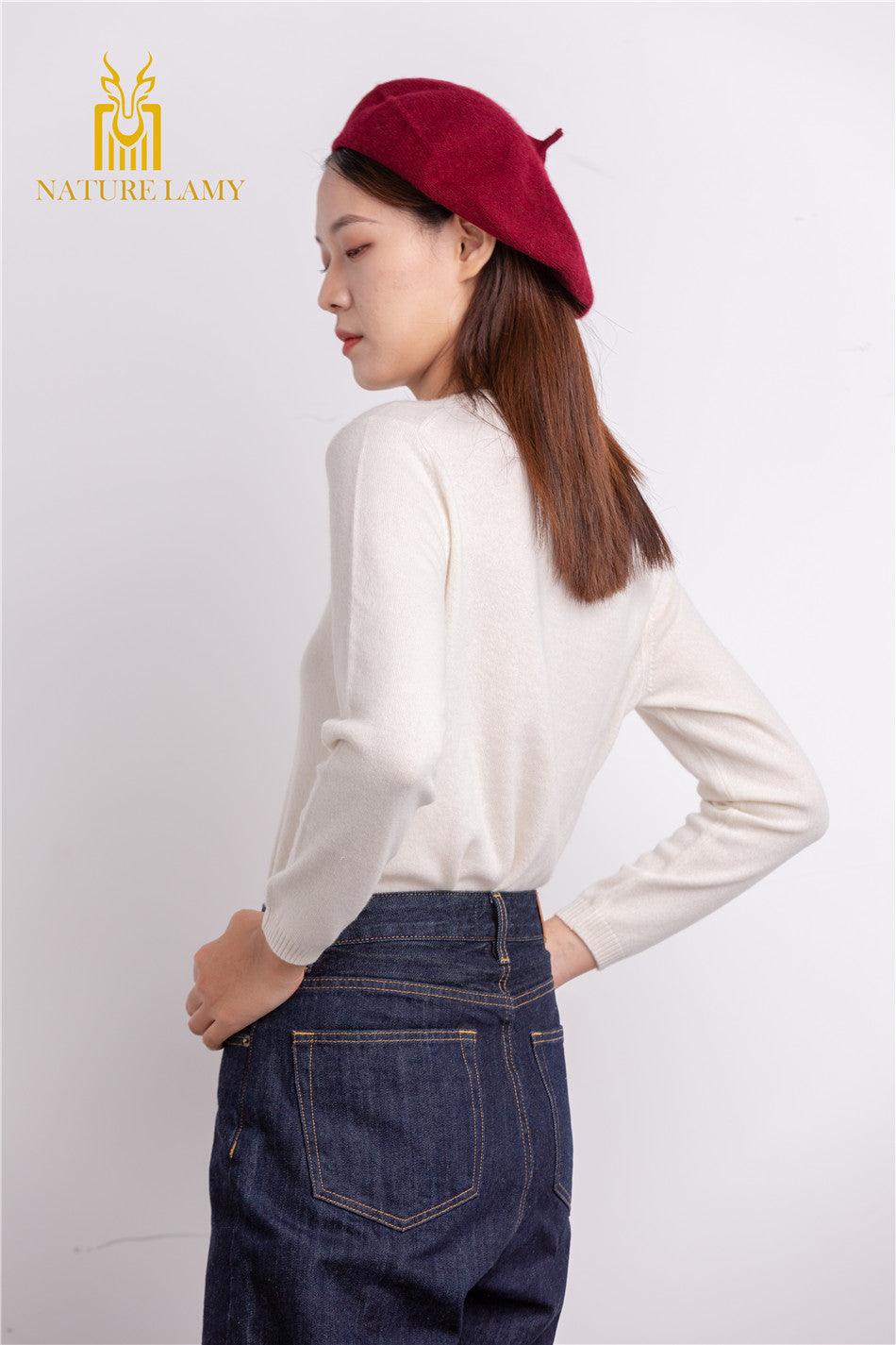 nature white color with good quality and supplier pure cashmere knitted women's cardigan - Lamycashmere