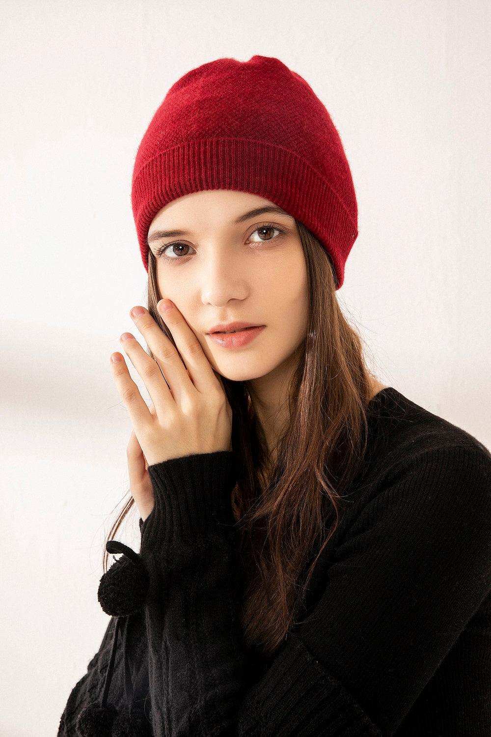 New year and christmas holiday use of 100% cashmere knitted red hat - Lamycashmere