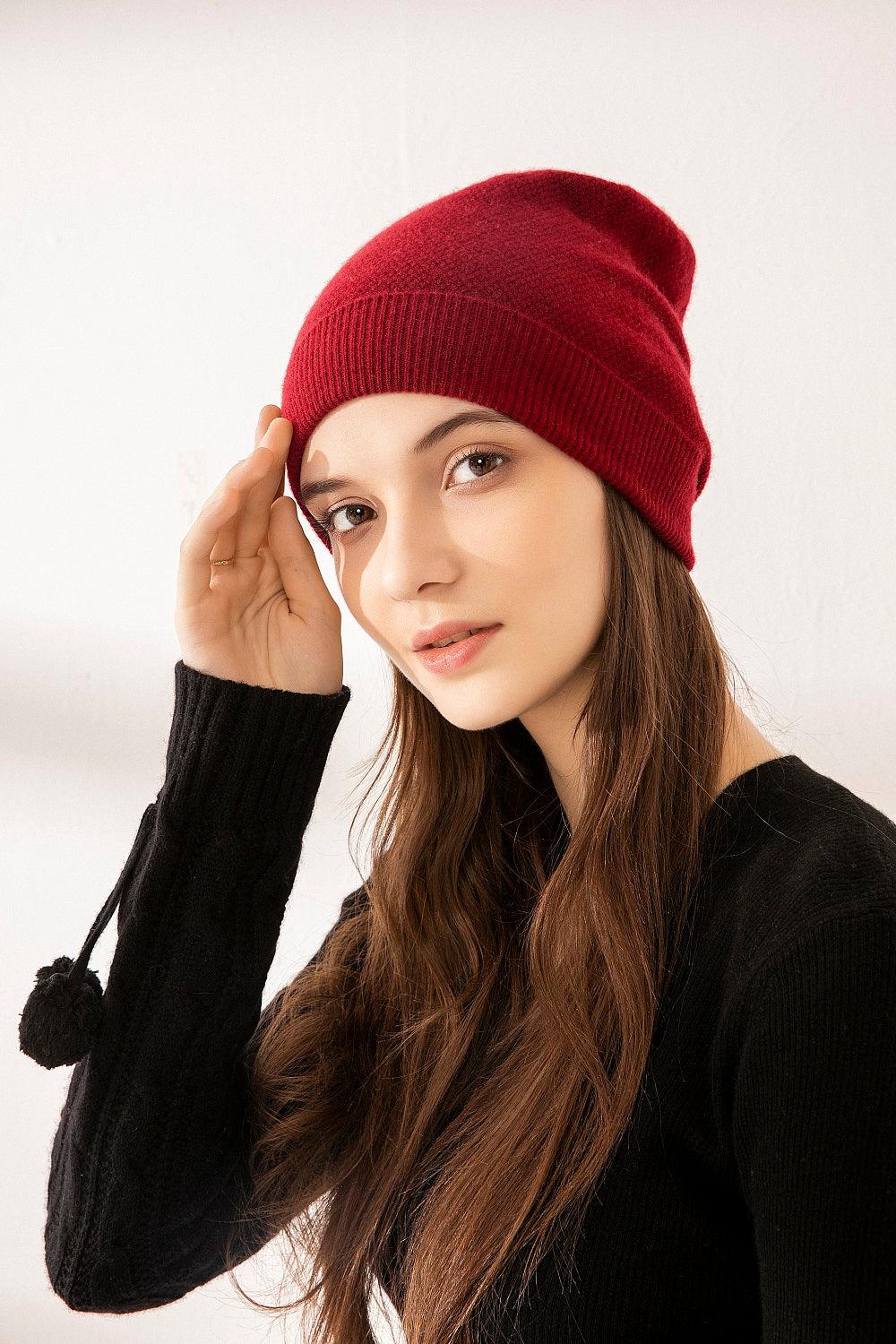 New year and christmas holiday use of 100% cashmere knitted red hat - Lamycashmere