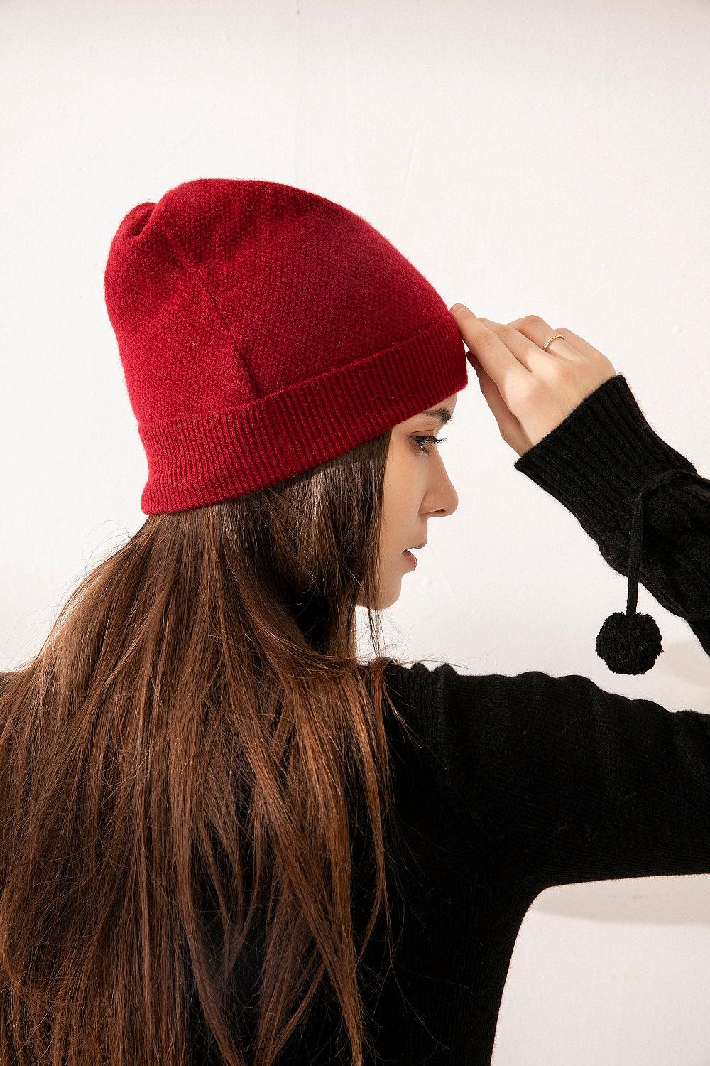 New year and christmas holiday use of 100% cashmere knitted red hat - Lamycashmere