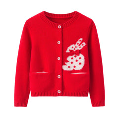 New Year and Christmas soft and warmly style for girls pure cashmere knitted cardigan with button jacquard rabbit patten - Lamycashmere