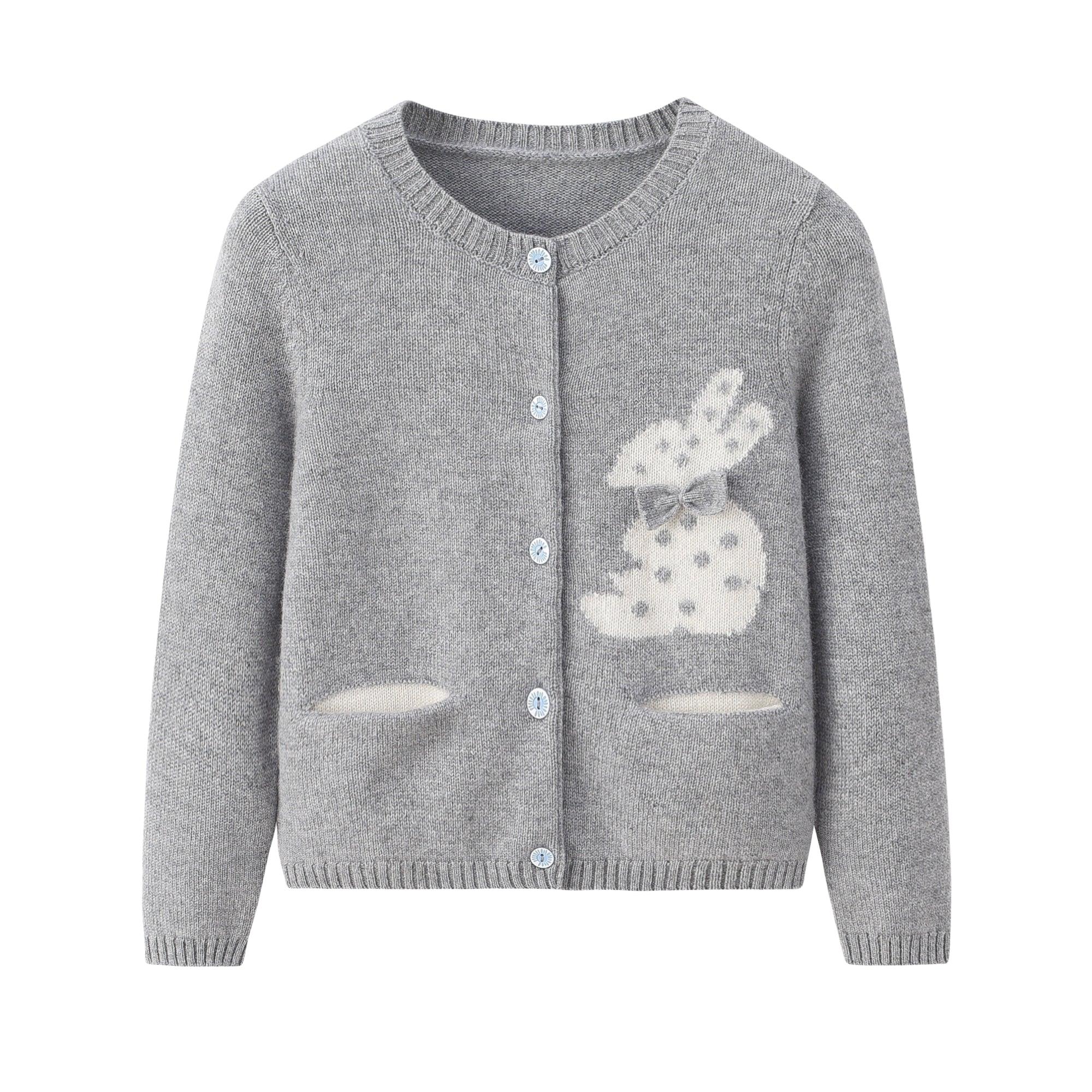 New Year and Christmas soft and warmly style for girls pure cashmere knitted cardigan with button jacquard rabbit patten - Lamycashmere