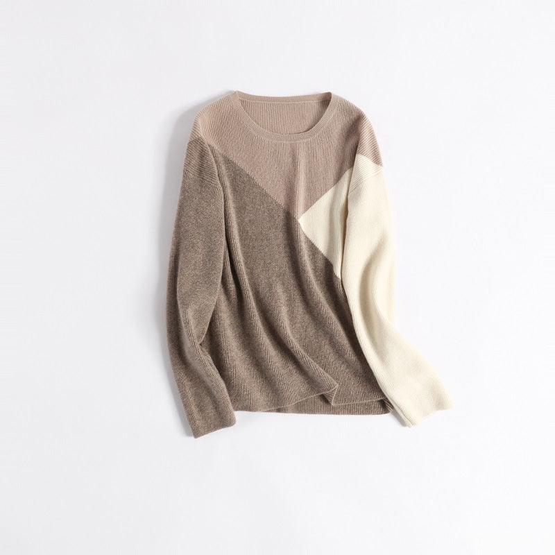 Newest design of beige camel brown three color multicolor cashmere women's pullover sweater - Lamycashmere