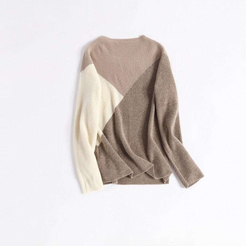 Newest design of beige camel brown three color multicolor cashmere women's pullover sweater - Lamycashmere