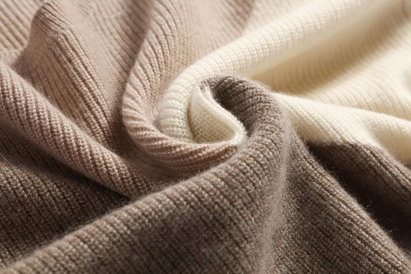 Newest design of beige camel brown three color multicolor cashmere women's pullover sweater - Lamycashmere