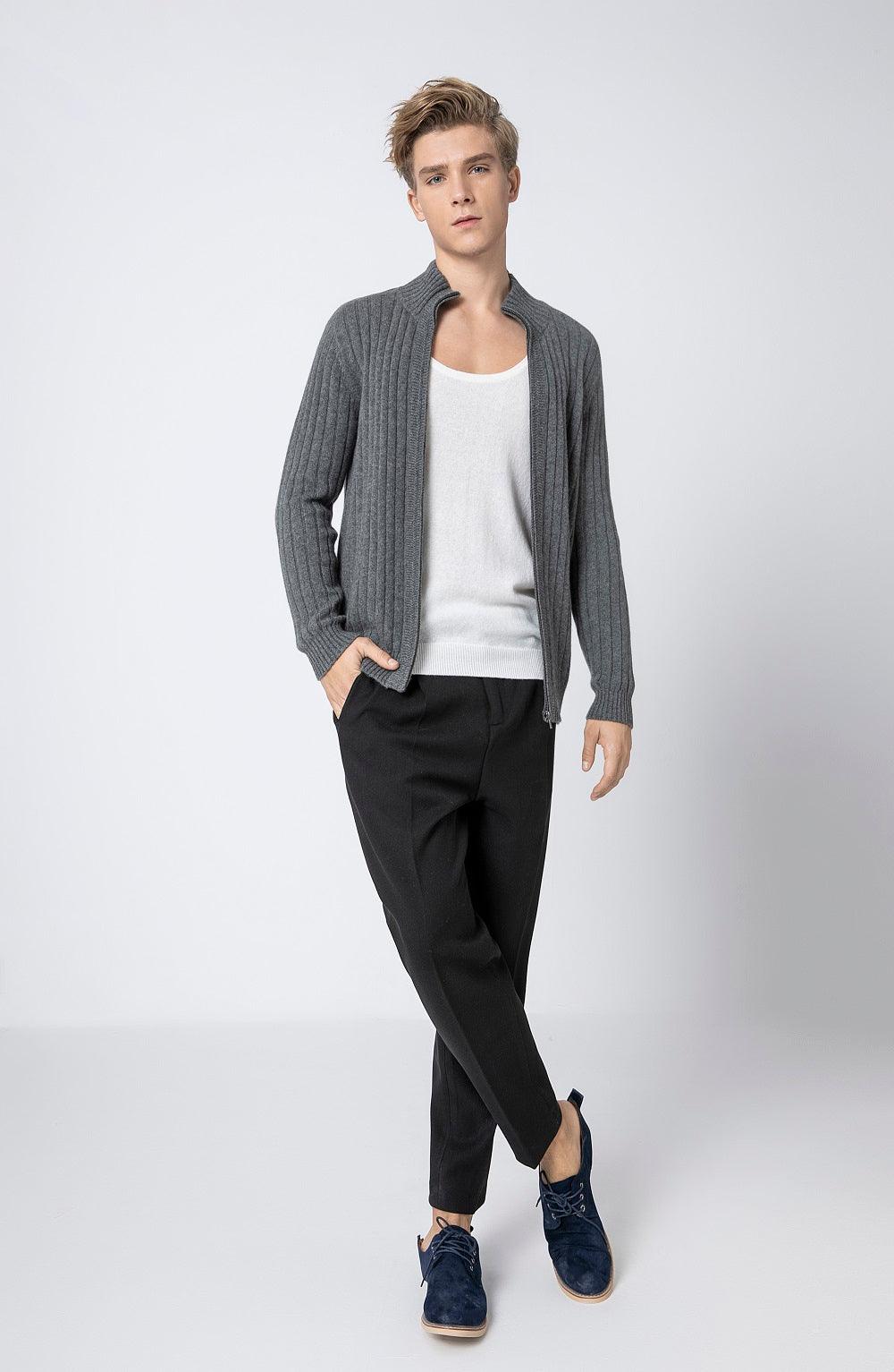 Out wear half turtleneck cashmere knitted zipper cardigan coat - Lamycashmere