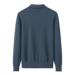 Popular and business style of men's pure cashmere knitted three button polo neck sweater - Lamycashmere