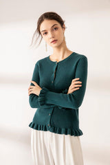Popular green color 100% cashmere knitted cardign for women's - Lamycashmere