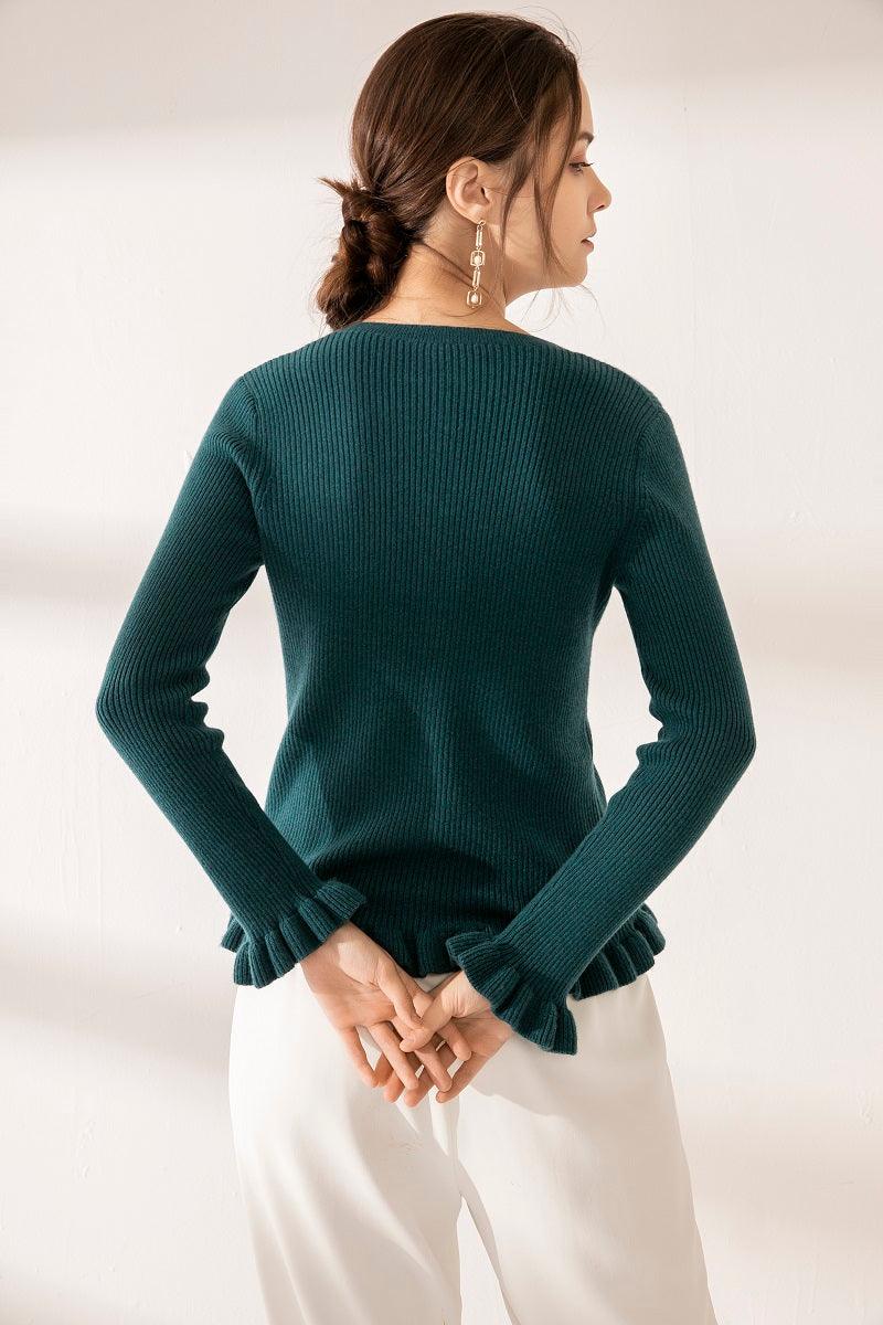 Popular green color 100% cashmere knitted cardign for women's - Lamycashmere