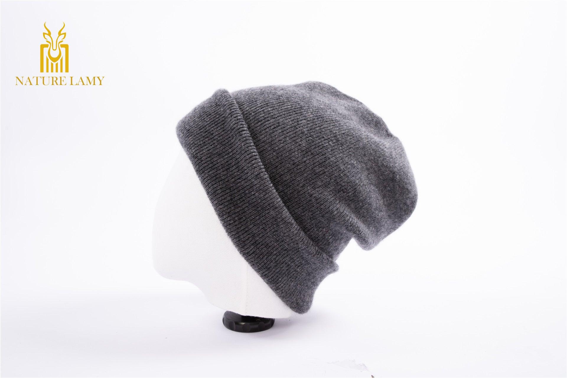 Popular style of 100 percent cashmere knitted beanie heavy style hat for unisex - Lamycashmere