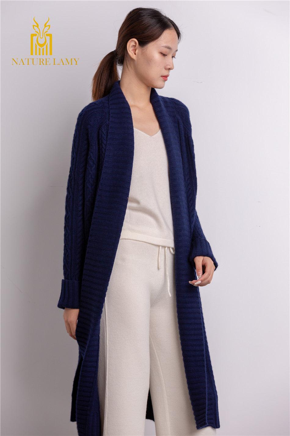 Popular style of cashmere and wool blended knitted coat long cardigan for lady's - Lamycashmere