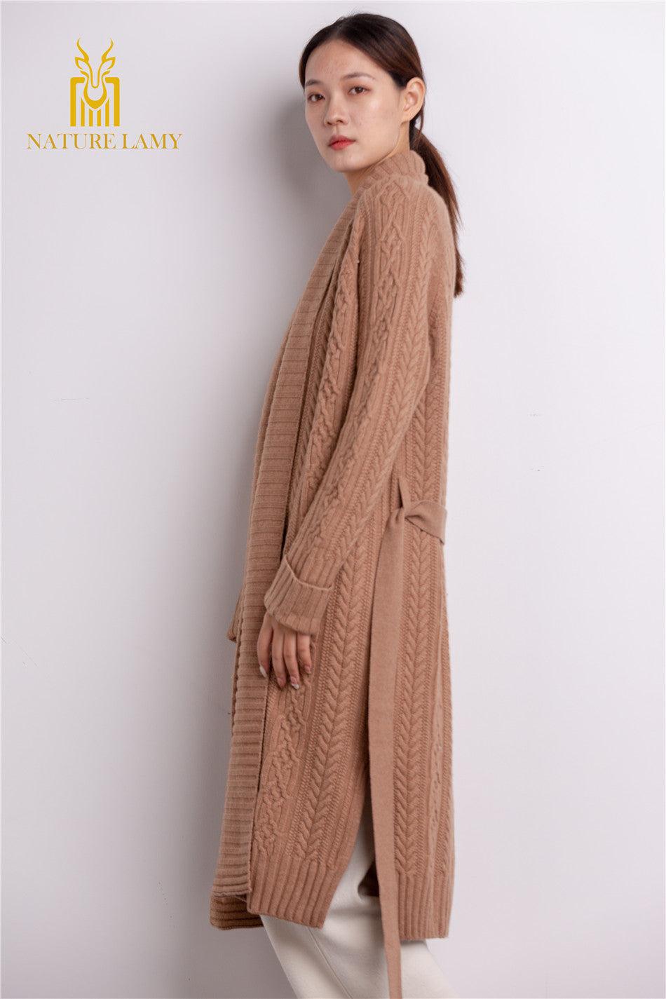 Popular style of cashmere and wool blended knitted coat long cardigan for lady's - Lamycashmere