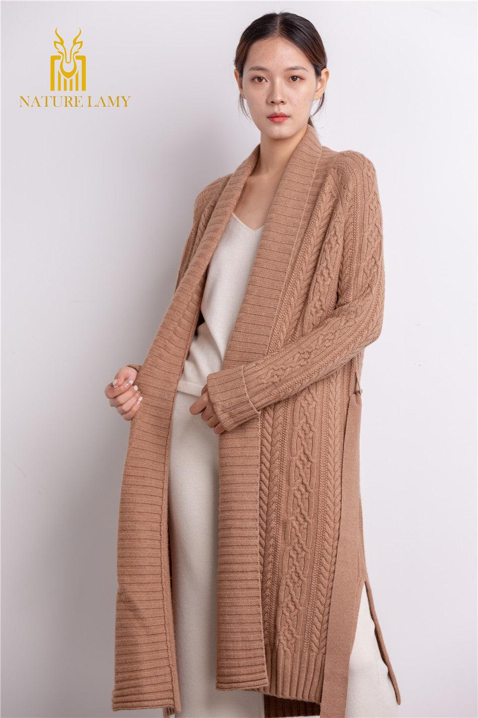 Popular style of cashmere and wool blended knitted coat long cardigan for lady's - Lamycashmere