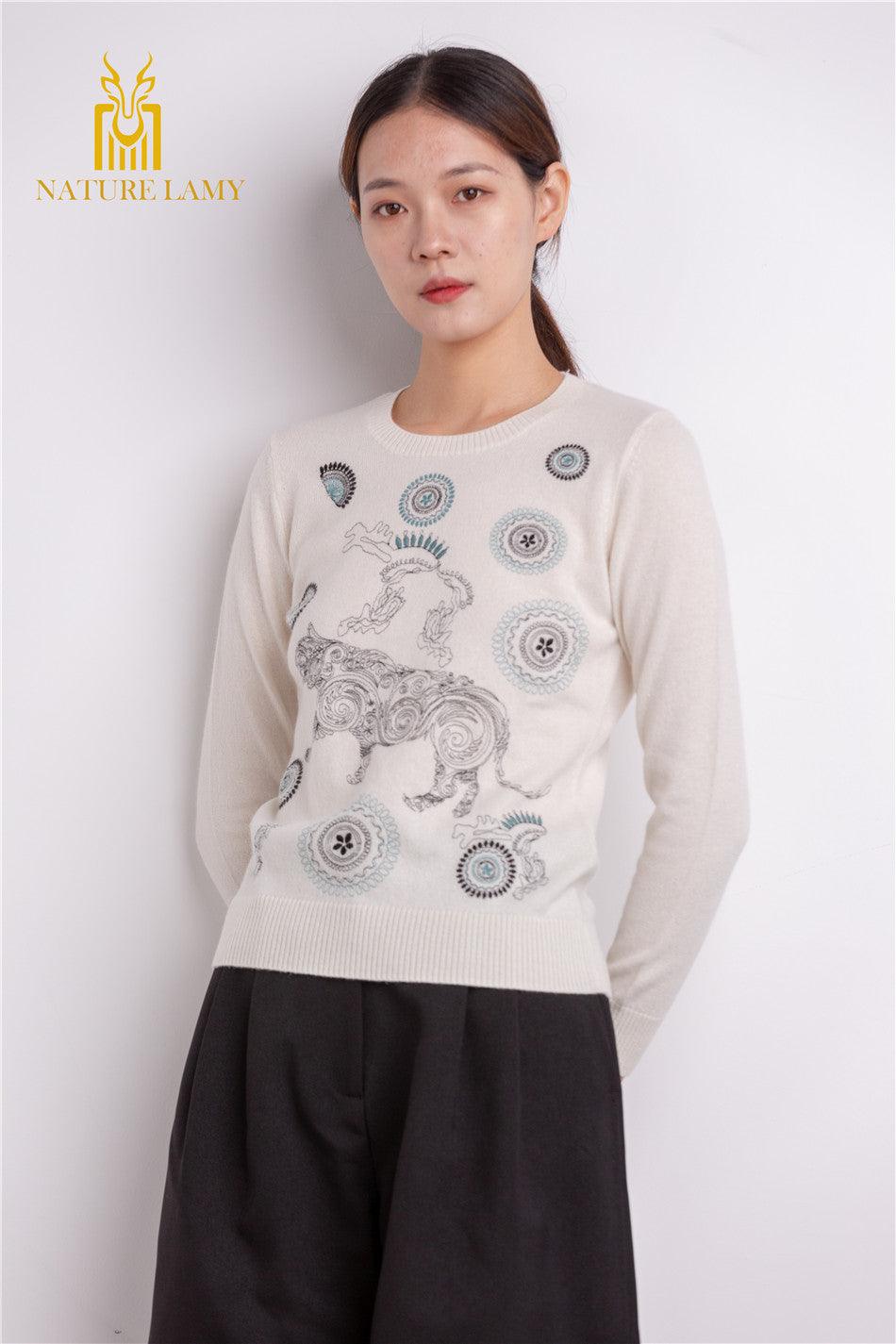 Popular style of pure cashmere knitted hand embroider sweater women's pullover for S/S collection - Lamycashmere