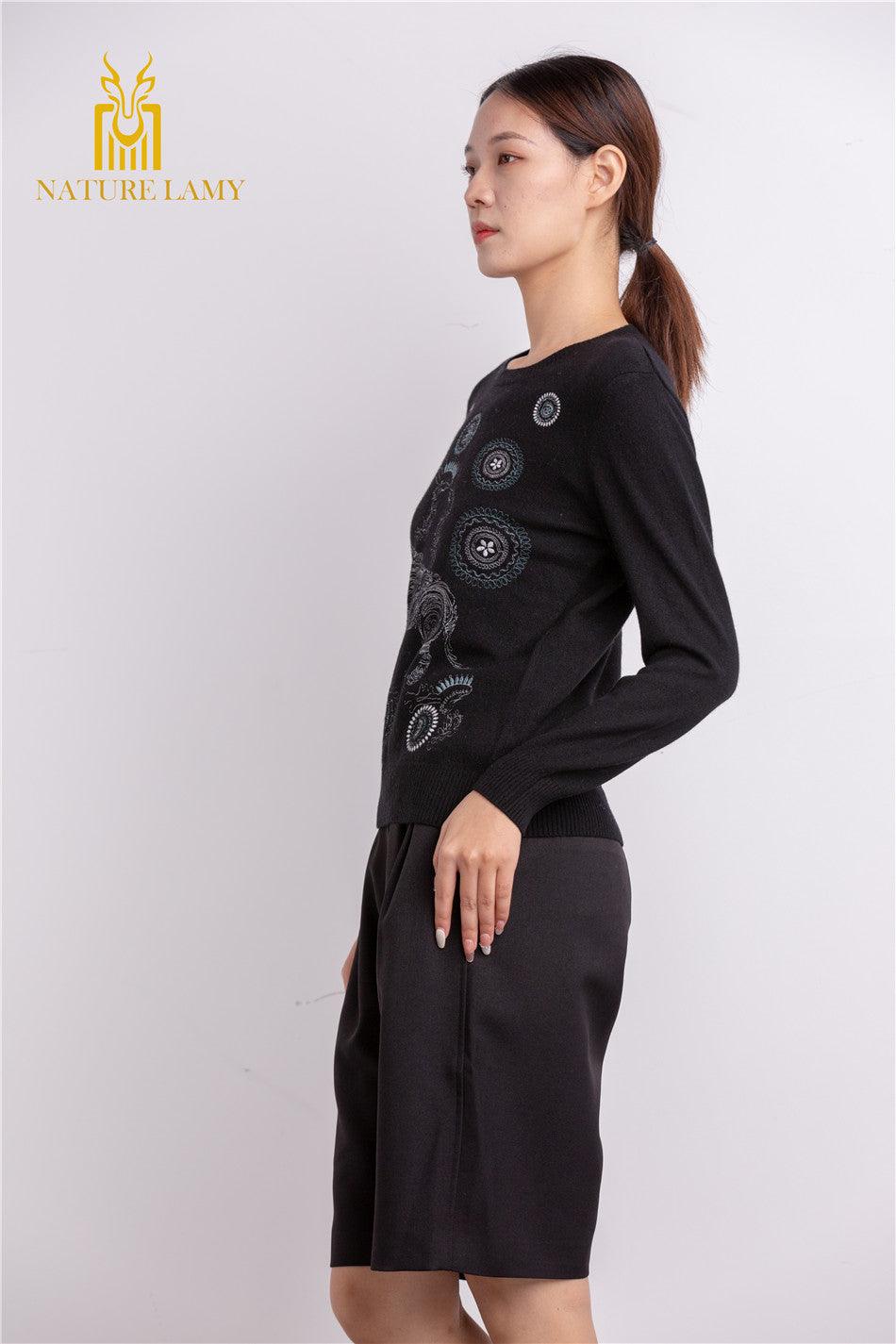 Popular style of pure cashmere knitted hand embroider sweater women's pullover for S/S collection - Lamycashmere